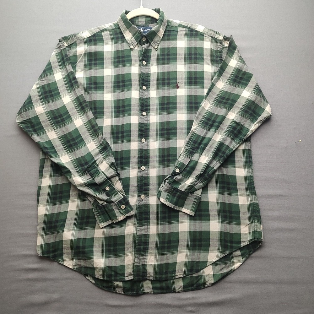 Ralph Lauren Shirt Mens Large Green Plaid Blaire 100% Cotton Long Sleeve Casual